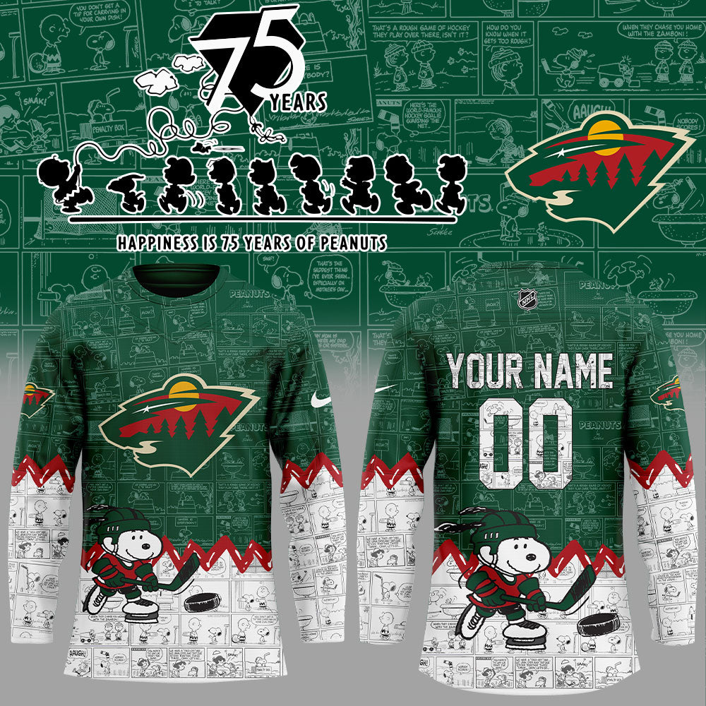 Minnesota Wild 75Th Anniversary Of Peanuts Custom Name, Number For Fans Jersey