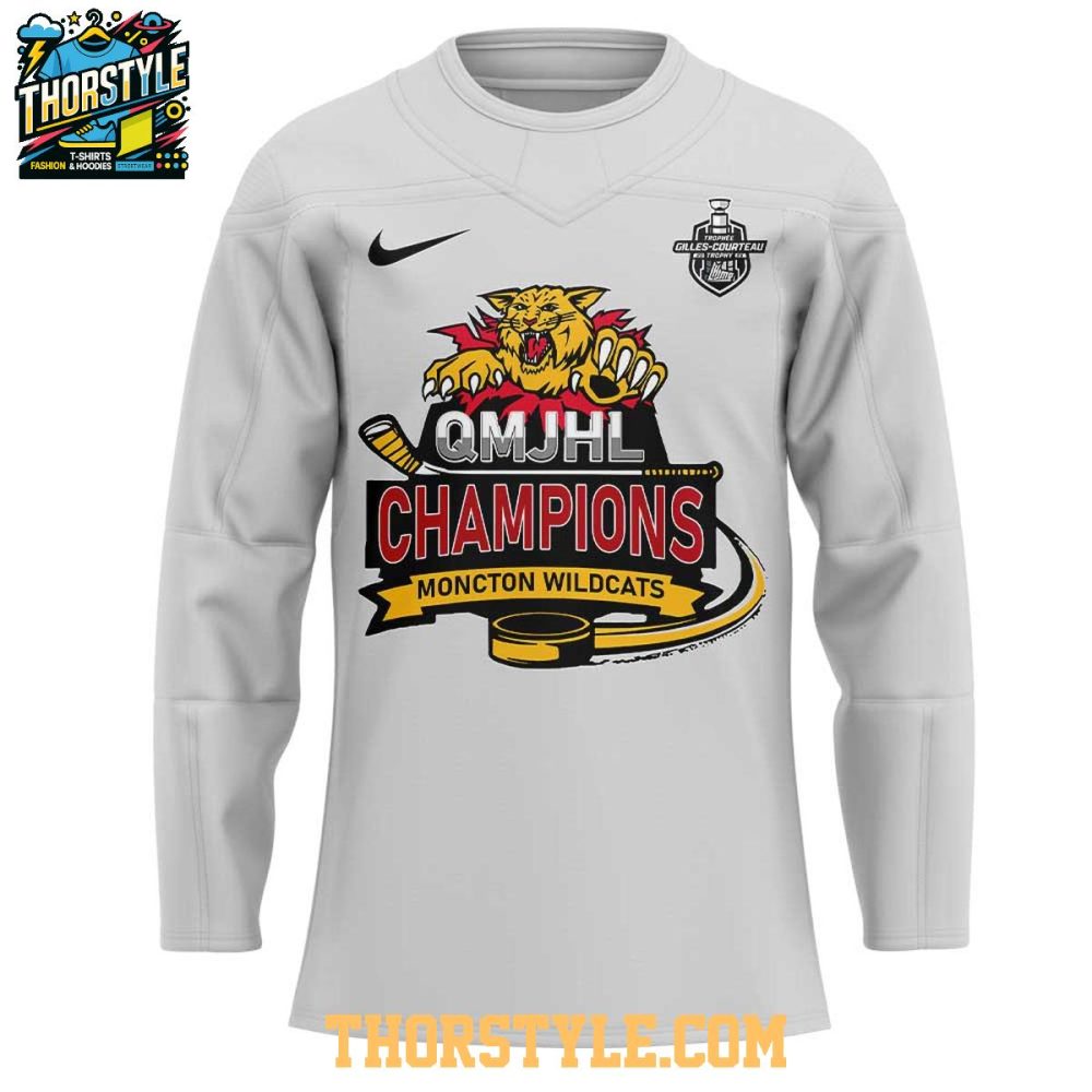 Moncton Wildcats 2025 Qmjhl Champions Celebrating Hockey Jersey